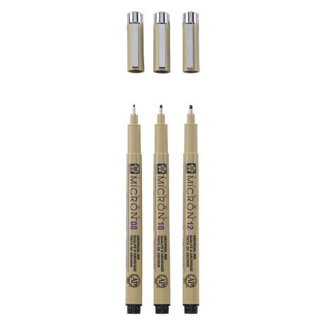 Sakura pigma micron trousse 3 fineliners noir 08-10-12 large