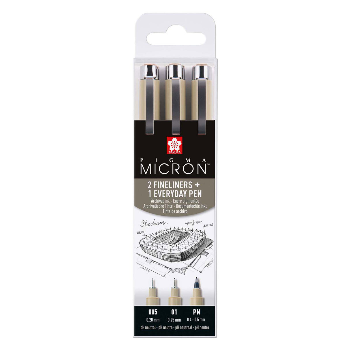 Sakura pigma micron trousse 3 fineliners noir 005-01-pn arch.
