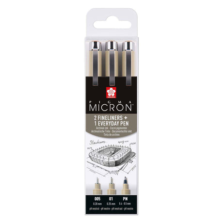 Sakura pigma micron trousse 3 fineliners noir 005-01-pn arch.