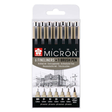 Sakura pigma micron lot de 6 feutres fins et 1 pinceau pigma
