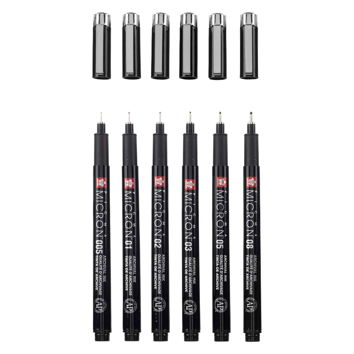 Sakura pigma micron black edition, ensemble et étui gratuit, 6 pièces