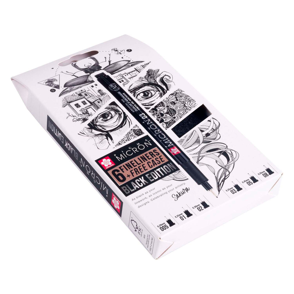 Sakura pigma micron black edition, ensemble et étui gratuit, 6 pièces