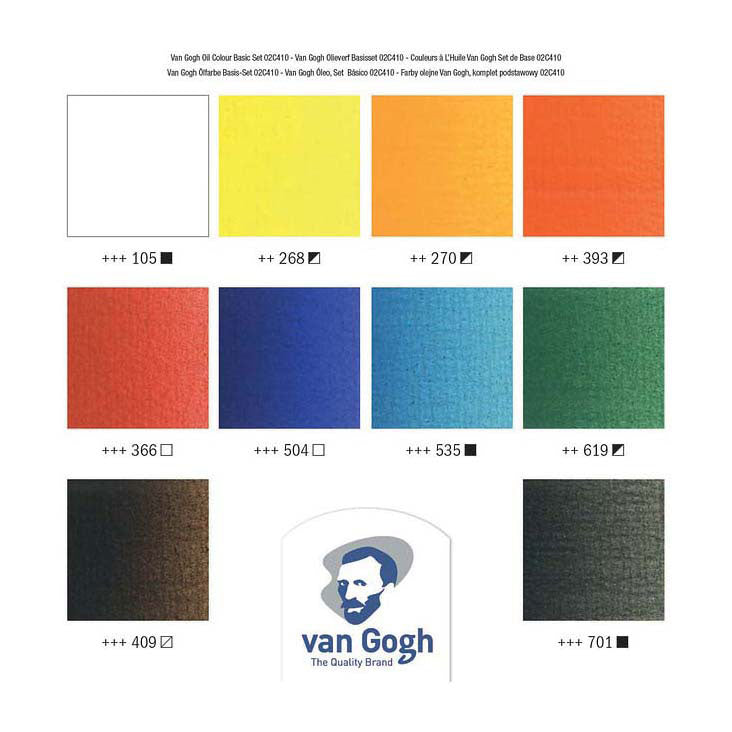 Kit de base de peinture à l'huile Bruynzeel van Gogh avec 10 couleurs en tubes de 20 ml
