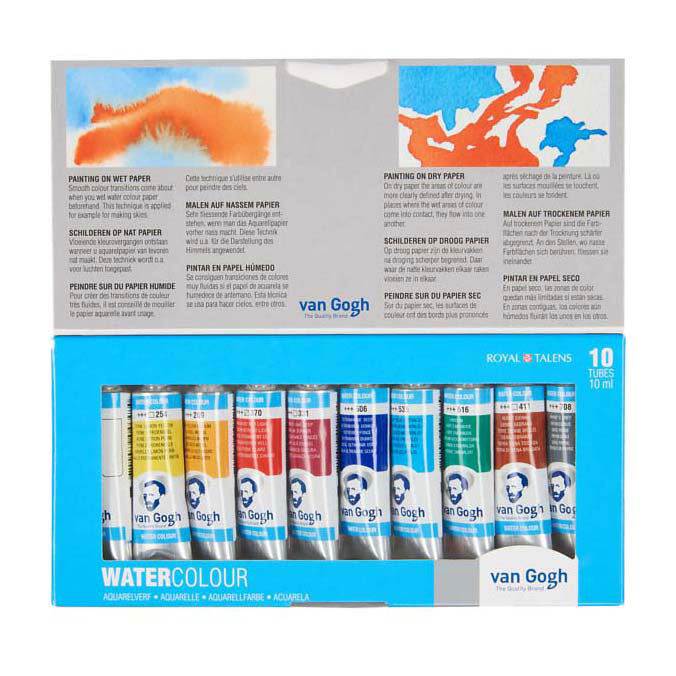 Ensemble de peinture aquarelle Bruynzeel van Gogh avec 10 couleurs en tubes de 10 ml