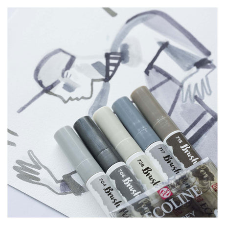 Bruynzeel – ensemble de stylos pinceaux ecoline, ombre, 5 couleurs