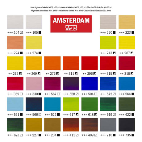 Ensemble de sélection générale de peinture acrylique série standard Amsterdam | 36 × 20 ml
