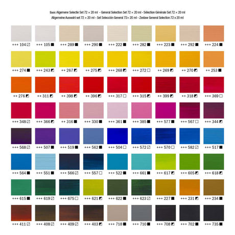 Ensemble de sélection générale de peinture acrylique série standard Bruynzeel Amsterdam 20 ml, 72 pièces.