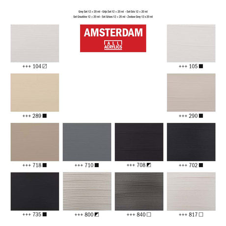 Bruynzeel Amsterdam série standard peinture acrylique gris set 20ml, 12 pcs.