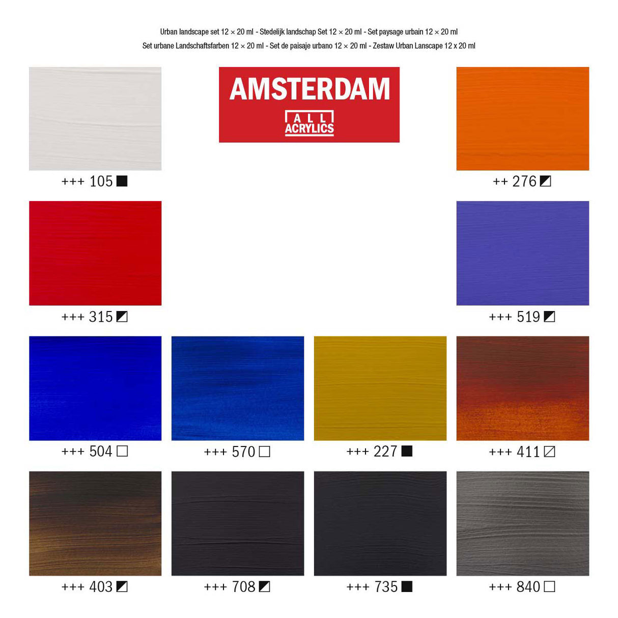 Bruynzeel Amsterdam série standard peinture acrylique paysage urbain set 20 ml, 12 pcs.