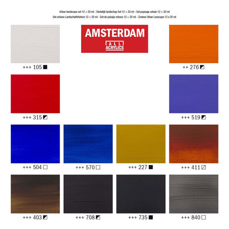 Bruynzeel Amsterdam série standard peinture acrylique paysage urbain set 20 ml, 12 pcs.