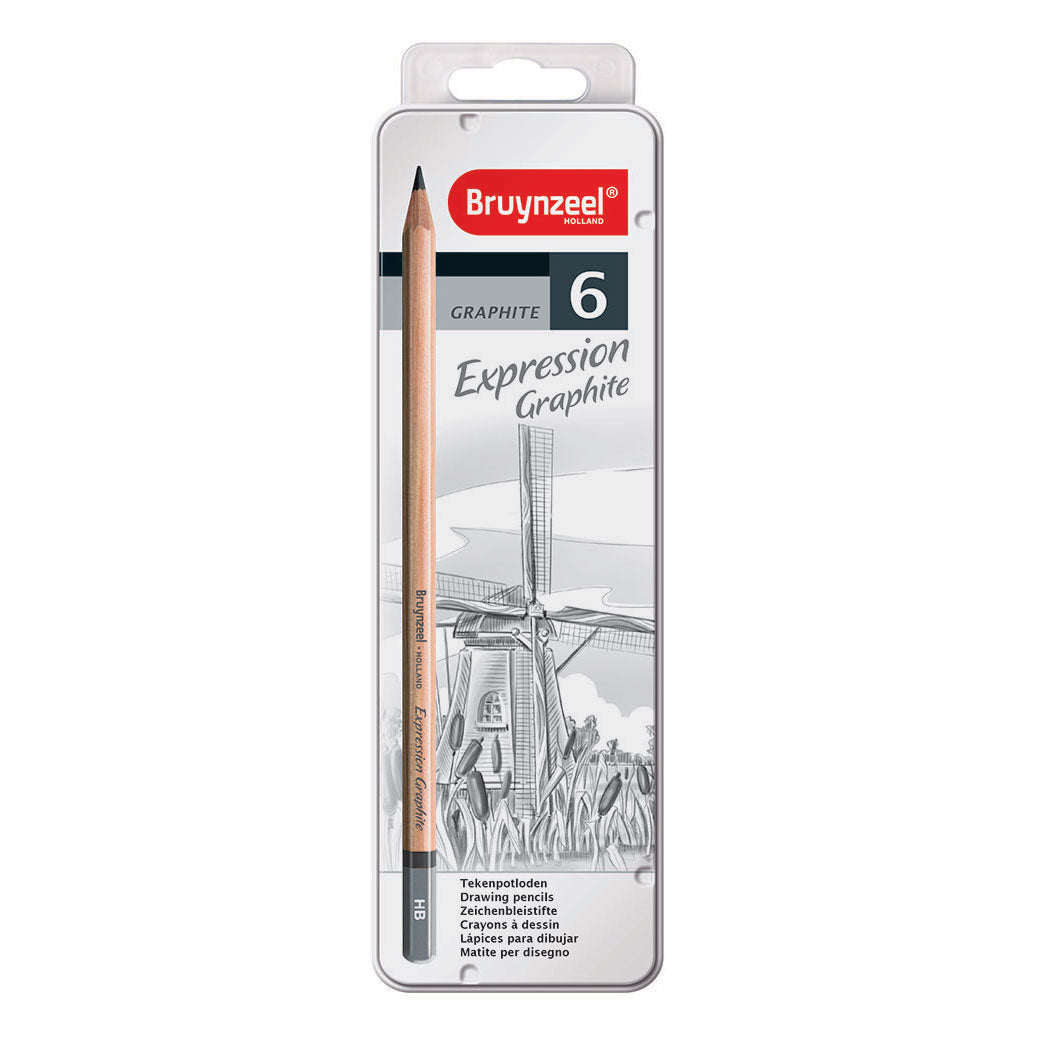 Crayons graphite expression Bruynzeel - boîte métallique - 6 pièces