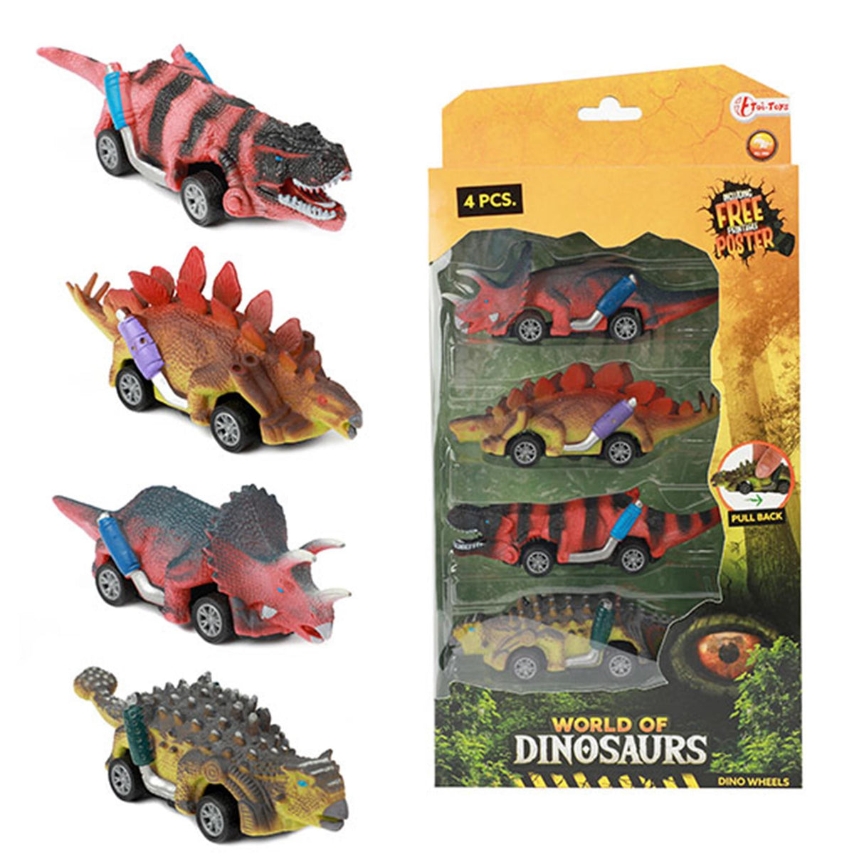 Toi-toys monde des dinosaures voiture à tirer dino, 4 pcs.