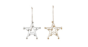 Star hanger with bells metal 12.5cm 2 assorted gold silver