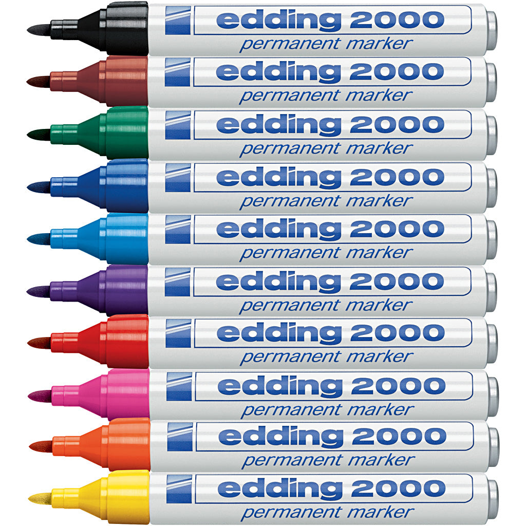 Marqueurs Edding, taille 2000, largeur de trait 1,5-3 mm, différentes couleurs, 10 pièces, 1 boîte