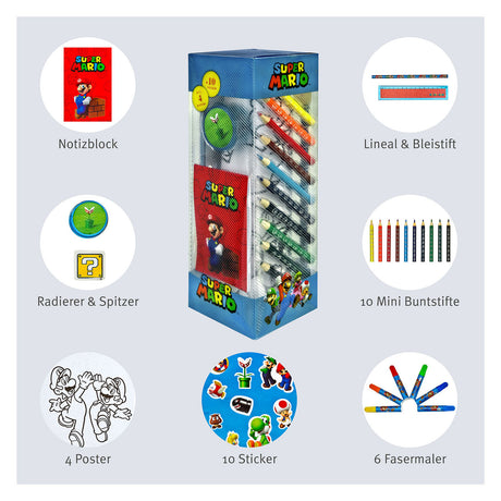 Ensemble de papeterie super mario sous licence pour enfants, tour, 35 pièces.