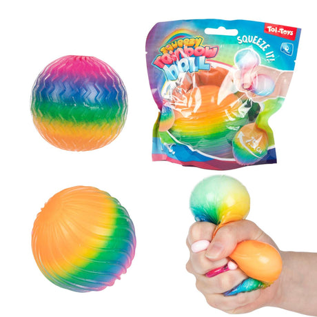 Toi-toys balle à presser texturée amusante en mousse nervurée arc-en-ciel, 7 cm