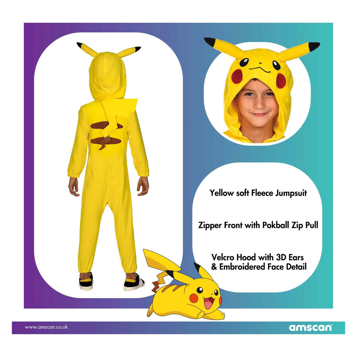 Pokémon Children's Costume Pokemon Pikachu Onesie, 4-6 år gammel