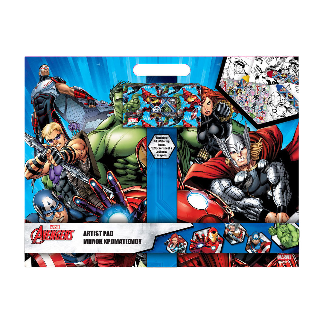 Bloc à dessin Avengers avec autocollants et 3 crayons de couleur, 40 feuilles
