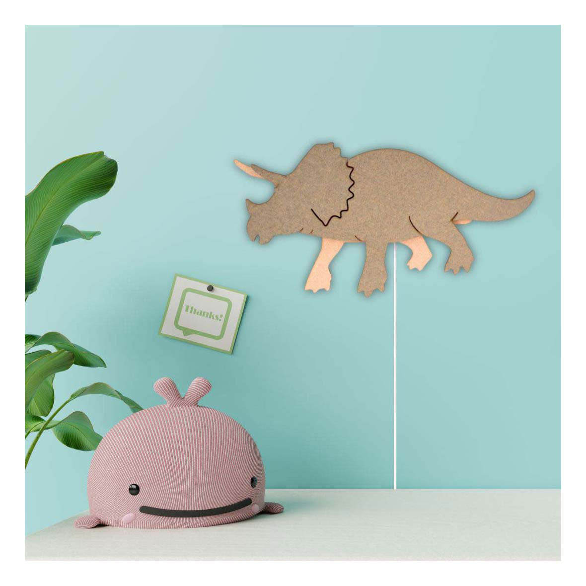 De Tjalle et Jasper - applique dinosaure triceratops - bois