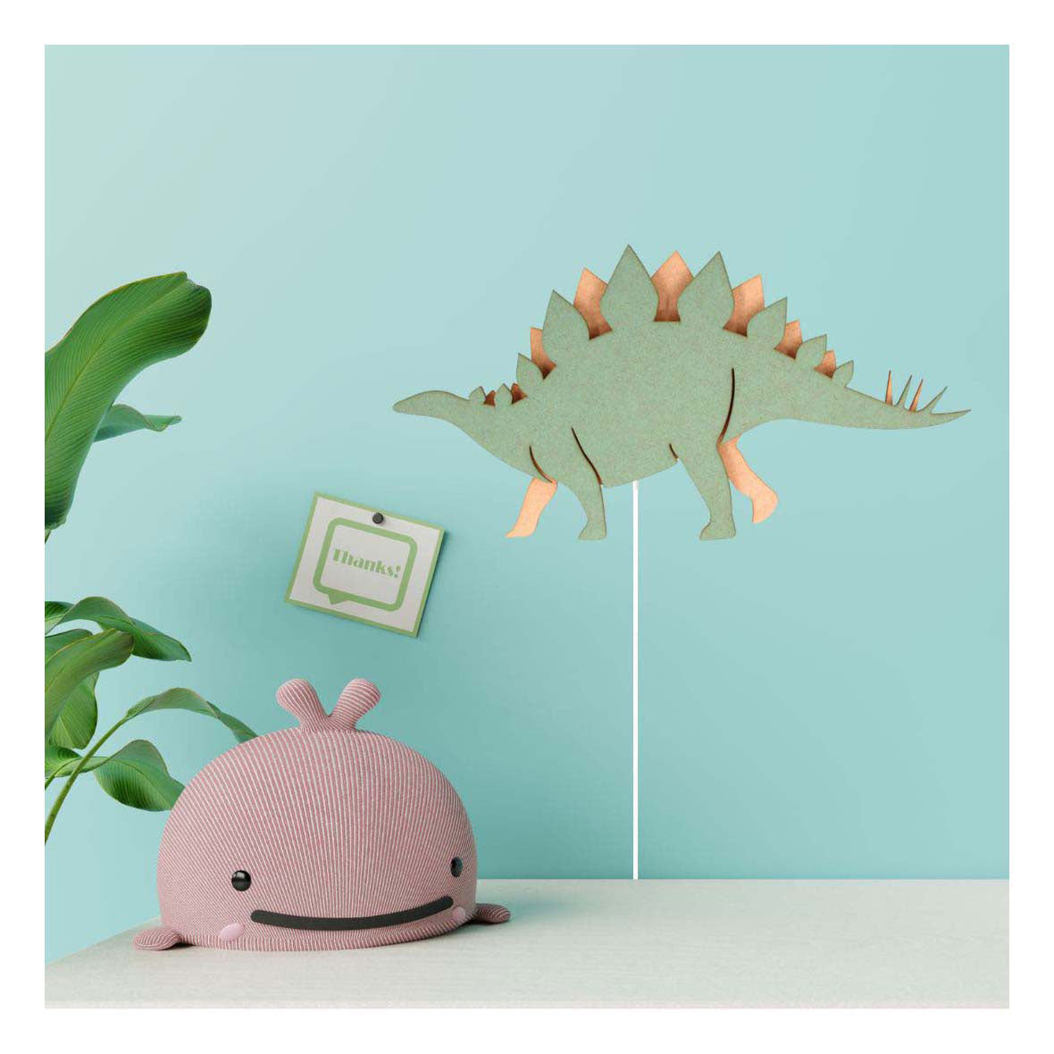 De Tjalle et Jasper - applique dinosaure stégosaure - bois