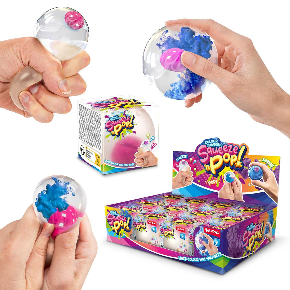 Toi-toys boule à presser amusante, surprise qui change de couleur