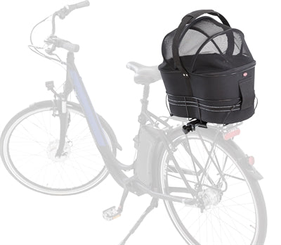 Panier à vélo Trixie sur le dos noir avec oreiller et capot