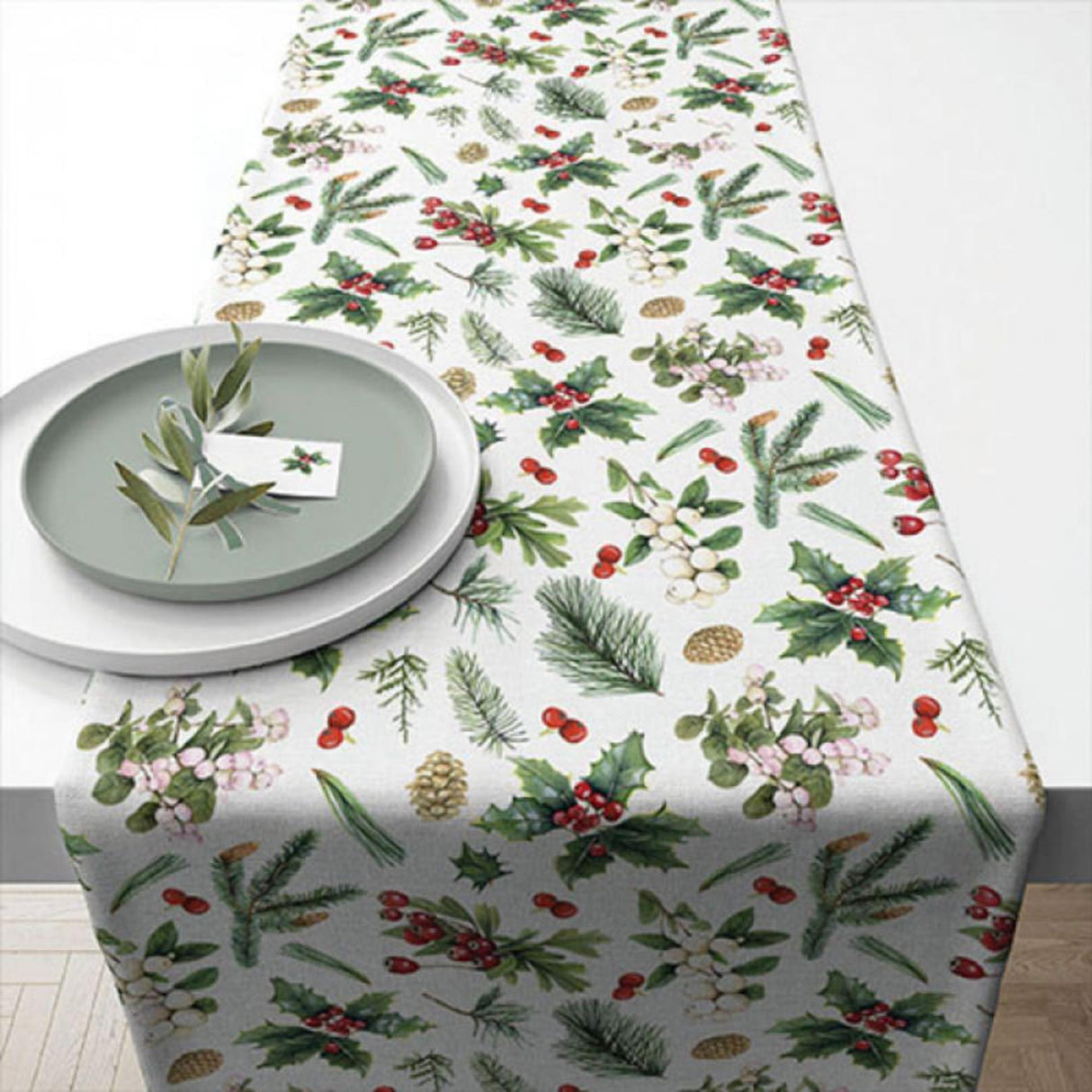 Chemin de table Ambiente verdure d'hiver blanc