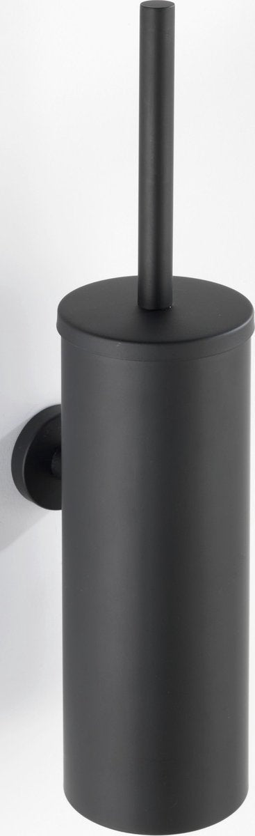 Wenko Porte-brosse de toilette avec couvercle Bosio en acier inoxydable noir mat - Brosse de toilette avec support - Brosse de toilette avec support