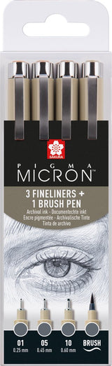 Ensemble de feutres fins Sakura pigma micron, 4 tailles, gris froid
