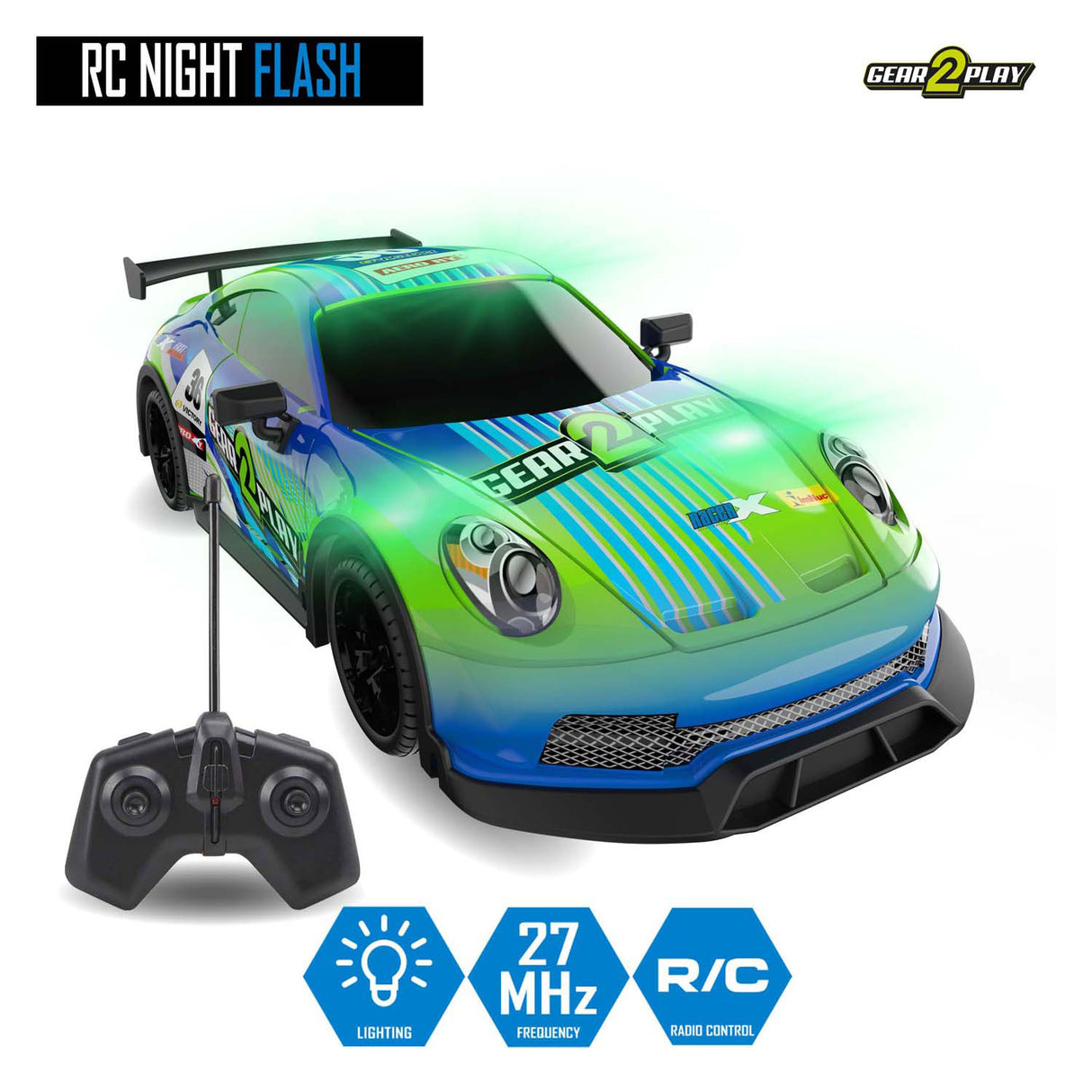 Gear2play rc night flash bestuurbare auto