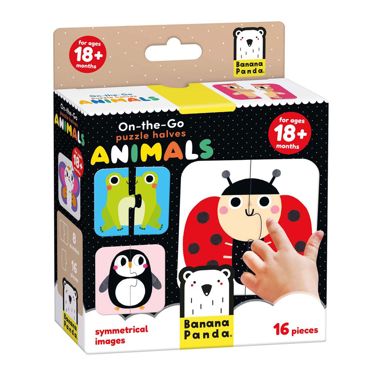 Panda banane - puzzle à emporter demi-animaux - 16 pcs.