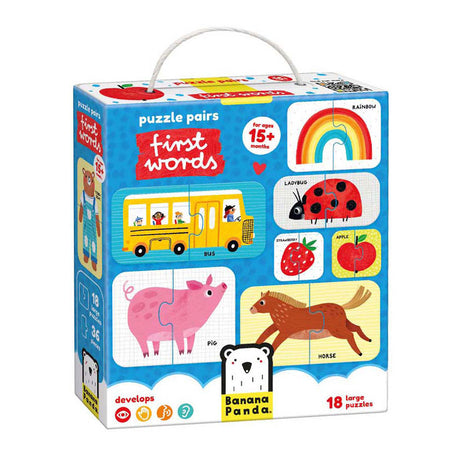 Panda banane - puzzle paires de premiers mots - 18 pièces.
