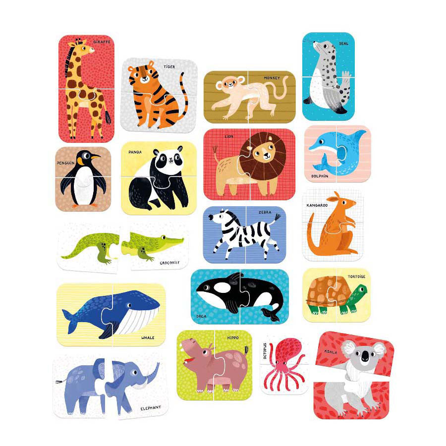 Panda banane - puzzle paires d'animaux sauvages - 18 pièces.