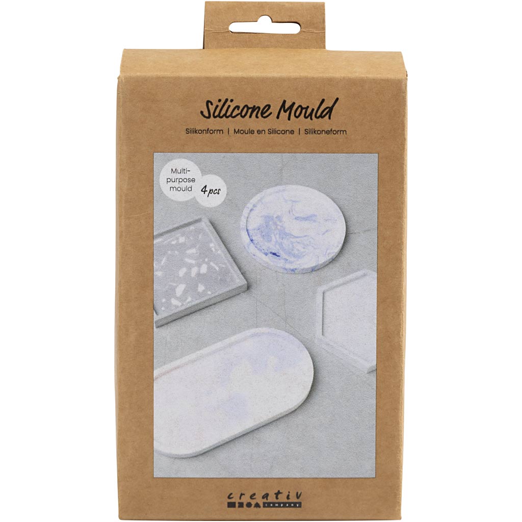 Creativ company formes en silicone, carré, cercle, hexagone et ovale, h : 1-1,5 cm, d 9-11,2 cm, 4 pièces 1 boîte