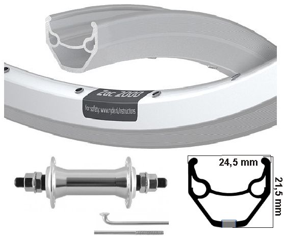 Kg viischt Rad 26.75 (559) Zac 2000 Sëlwer mat Brems Rim fir fix Achs