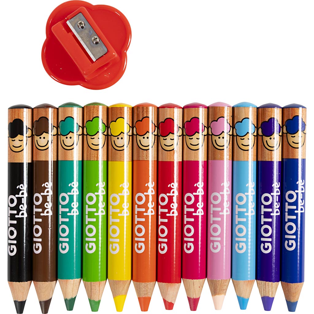 Crayons de couleur Giotto, l : 10,5 cm, épaisseur 13 mm, recharge 6 mm, différentes couleurs, 12 pièces 1 boîte