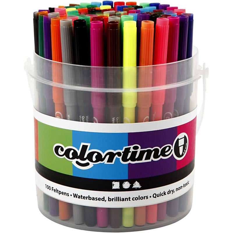 Seau avec 100 marqueurs, 18 couleurs