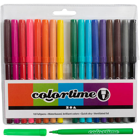 Marqueurs Colortime, largeur de trait 2 mm, différentes couleurs, 18 pièces, 1 boîte