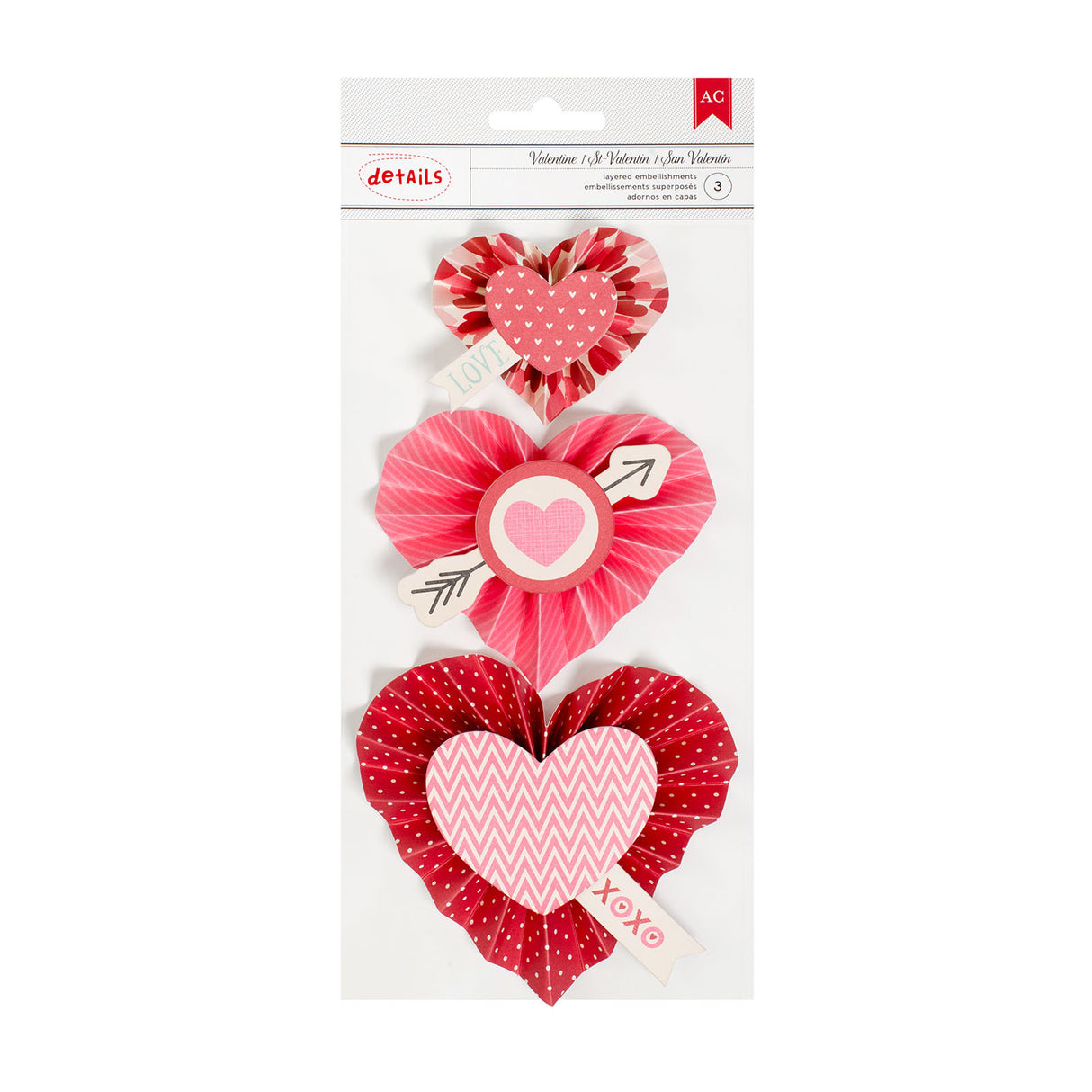 Artisanat américain • Rosettes en forme de cœur pour la Saint-Valentin, 3 pièces autocollantes