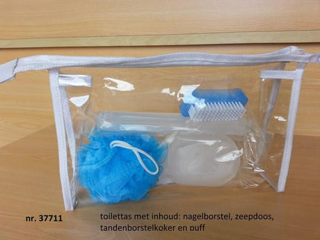 Trousse de toilette transparente avec contenu