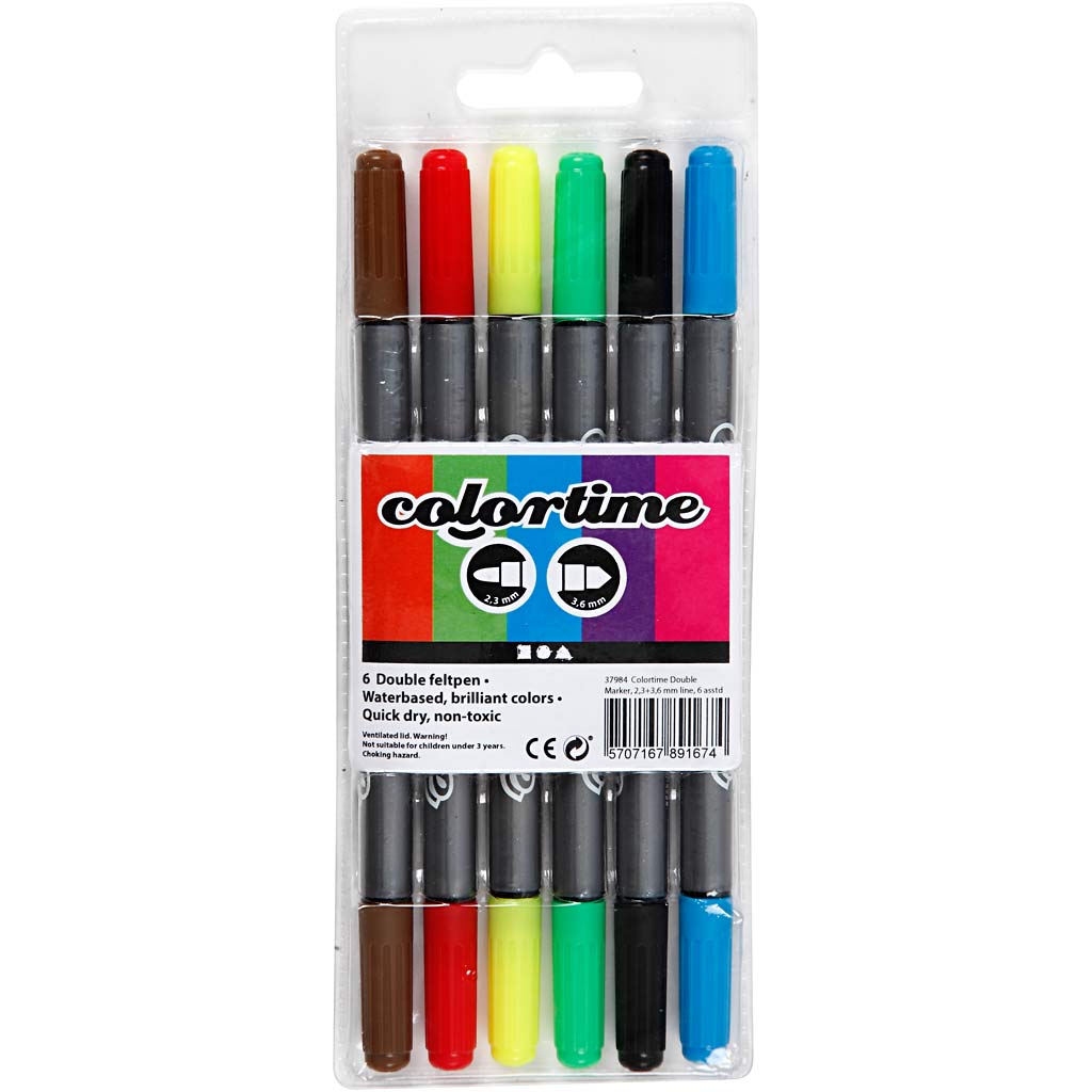 Marqueurs double face Creativ company - couleurs de base, 6 pcs.