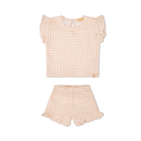 Grille du coucher du soleil | ensemble de filles blanches et oranges en mousseline de plage