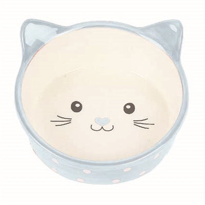 Bol de nourriture pour chat Happy pet polka bleu crème