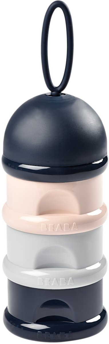 Béaba - boîtes doseuses lait en poudre - 3 compartiments empilables - bleu - hermétiques et compactes - contenants de conservation aliments pour bébé - tour - sans BPA