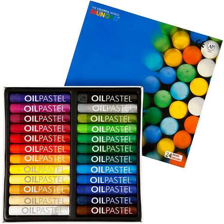 Pastel à l'huile Mungyo, l: 7 cm, épaisseur 11 mm, différentes couleurs, 24 pièces 1 boîte