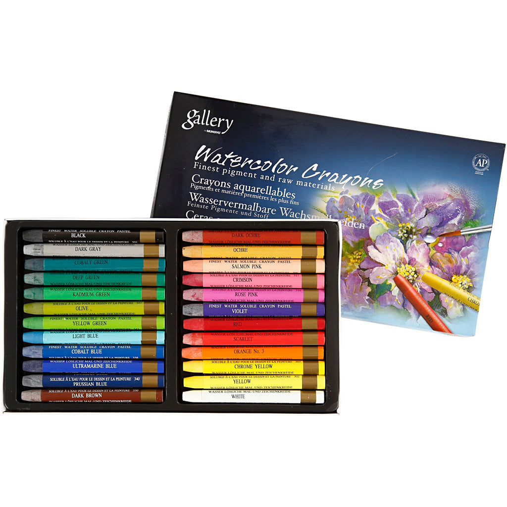 Craie aquarelle Mungyo, l : 9,3 cm, différentes couleurs, 24 pièces, 1 boîte