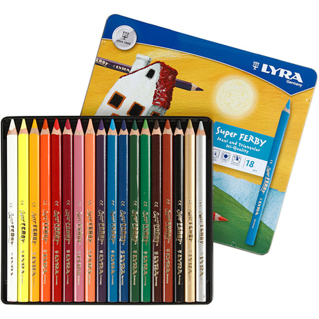 Crayons de couleur Lyra super ferby 1, L : 18 cm, recharge 6,25 mm, couleurs assorties, 18 pièces 1 boîte