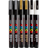 Marqueur Uni-posca posca, taille pc-3m, largeur de trait 0,9-1,3 mm, fin, or, argent, blanc, 6 div 1 boîte