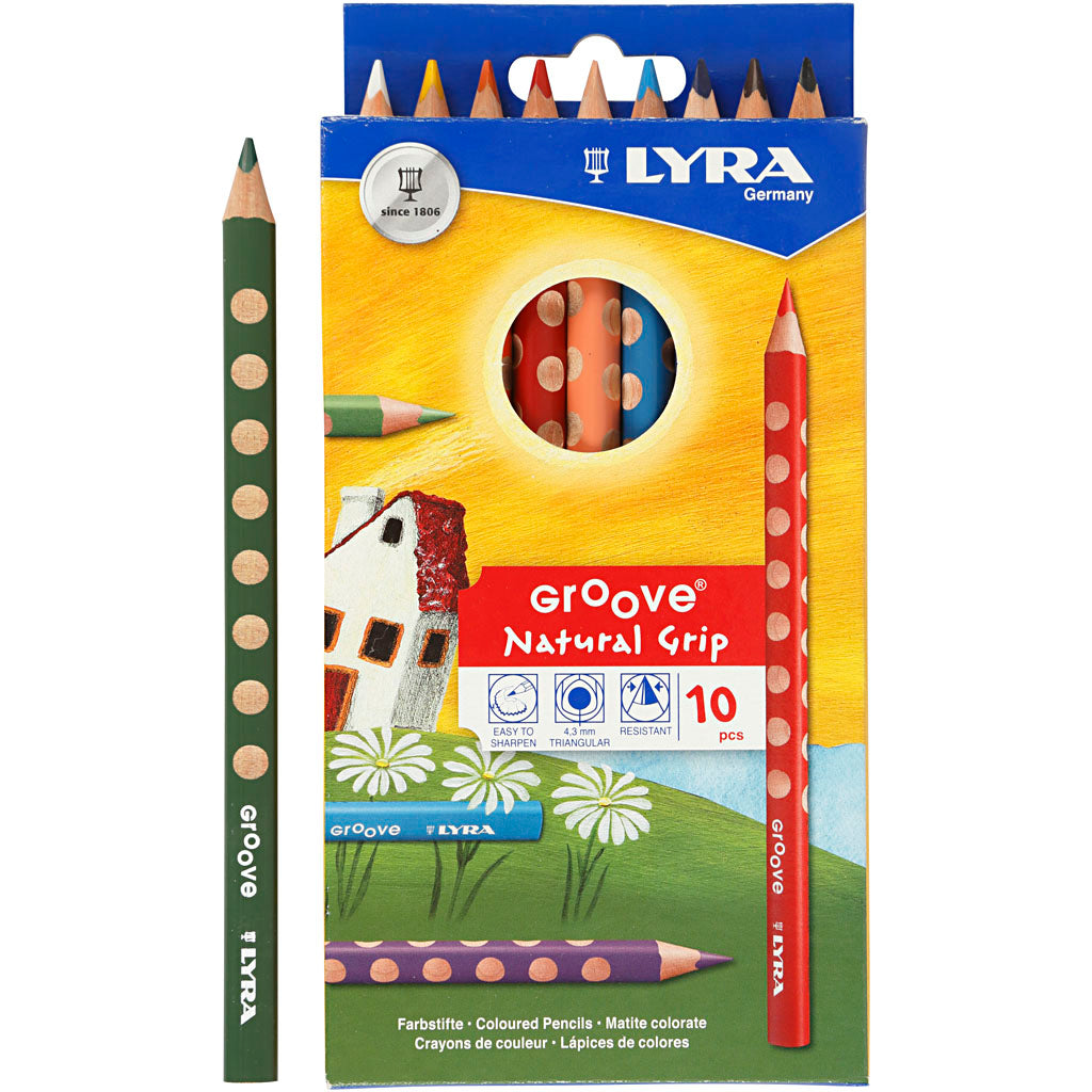 Crayons de couleur Lyra groove, l : 18 cm, recharge 4,25 mm, couleurs assorties, 10 pièces 1 boîte