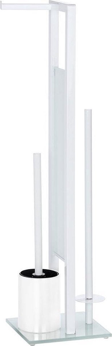 Wenko majordome de toilette rivalta blanc - brosse de toilette avec support, porte-rouleau de papier toilette et porte-rouleau de rechange autoportant